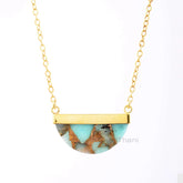 Copper Amazonite Necklace - 925 Sterling Silver - Gold Plated Pendant Necklace - 13x25mm Halfmoon - Gift For Girls - Jewelry for Date
